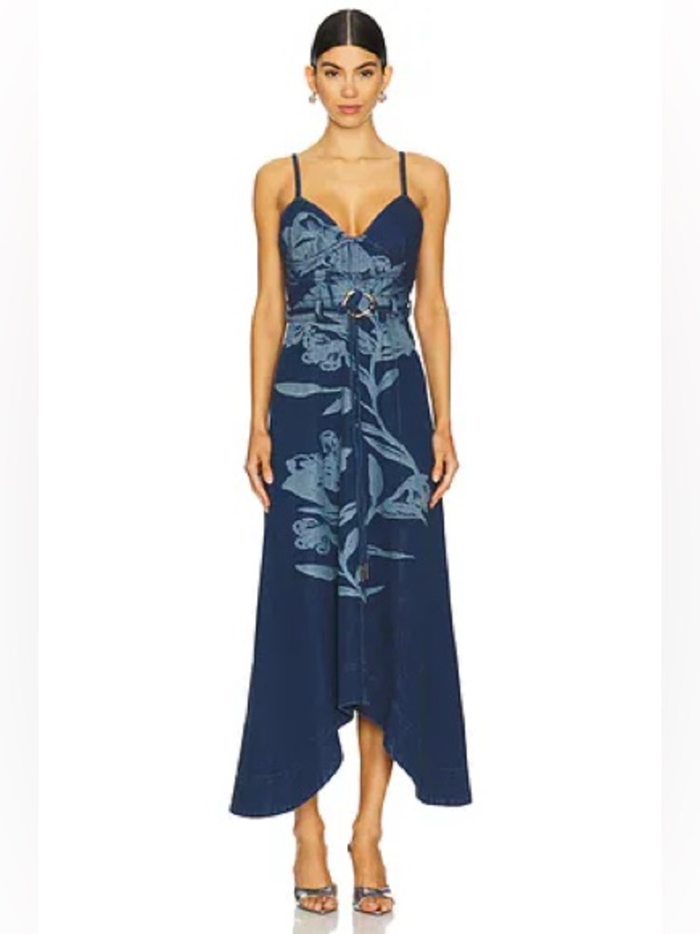 AMUR Dana Printed Denim Midi Dress